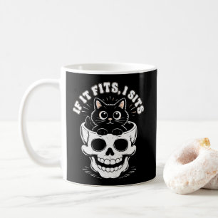 Als het past, ga ik zitten Zwarte kat schedel Mini Koffiemok