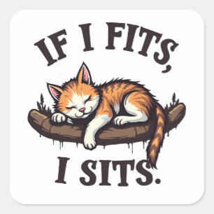 Als het past, zit het Grappige Slaap Kat Kattig Ki Vierkante Sticker