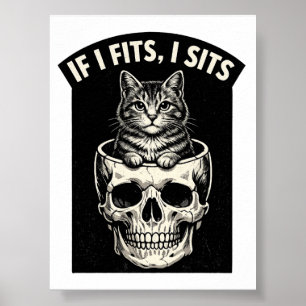 Als het past, zit het Zwarte Katten Schedel Printb Poster