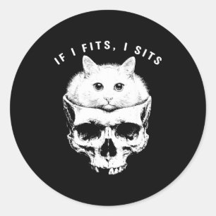 Als het past zit zwarte kat schedel gothische donk ronde sticker