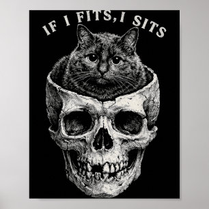 Als het past, zit Zwarte Kat Schedel Grappig Minim Poster