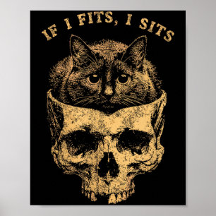 Als het past zit zwarte kat schedel minimalistisch poster