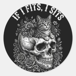 Als het past zit zwarte kat schedel minimalistisch ronde sticker