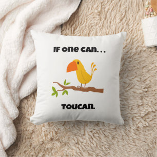 Als iemand het kan. Toucan, Funny Pun Cartoon Kussen