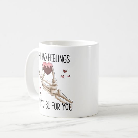 Als ik gevoelens had, Mok met skelet-handkoffie (Voorkant links)