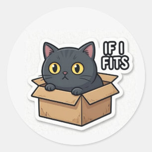 Als ik pas, blijf ik zitten Kattensticker Grappige Ronde Sticker