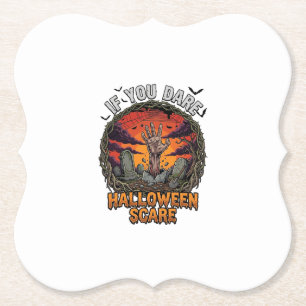 Als je durft Halloween Angst Zombie Hand Grafsteen Kartonnen Onderzetters