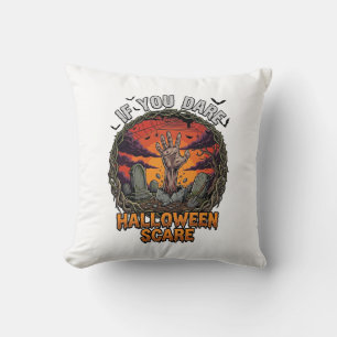 Als je durft Halloween Angst Zombie Hand Grafsteen Kussen