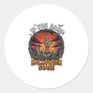 Als je durft Halloween Angst Zombie Hand Grafsteen Ronde Sticker