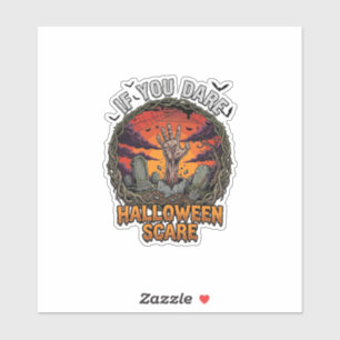 Als je durft Halloween Angst Zombie Hand Grafsteen Sticker