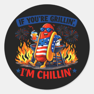Als je grillt chillin bbq hotdog humor grappig ronde sticker