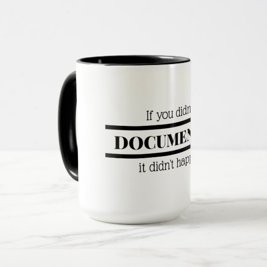 Als je het niet documenteerde, gebeurde het niet. mok (Voorkant links)