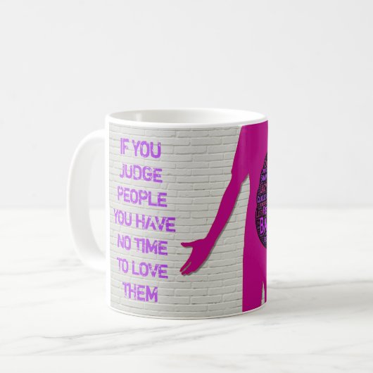 Als je mensen beoordeelt, dan citeert inspirerend  koffiemok (Voorkant links)