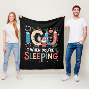 Als je slaapt Grappige ICU-verpleegster Kerstmis Fleece Deken