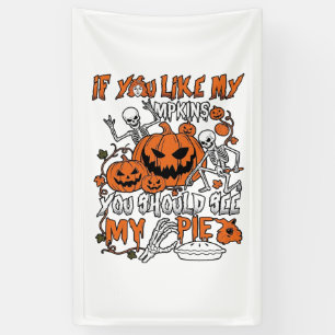 Als je van pompoenen houdt Halloween skelet taart_ Spandoek