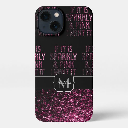 Als parkly Pink ik wil het zwarte patroon Monogram iPhone Hoesje (Achterkant)