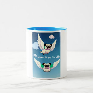 Als Pugs Schattig Pug Puppy Dog Fun Sky Scape Tweekleurige Koffiemok