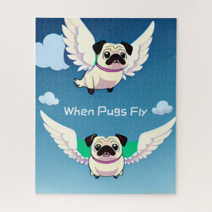 Als pugs vliegen met puppy face in de lucht grappi legpuzzel