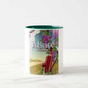 Alsace Frankrijk luie middag wijnposter Tweekleurige Koffiemok