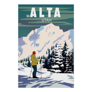 Alta Ski Travel resort poster vintage. Utah USA Perfect Poster