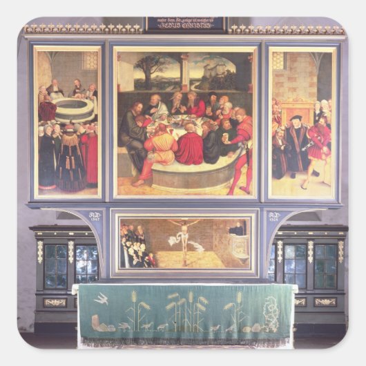 Altar met een triptych die vierkante sticker (Voorkant)