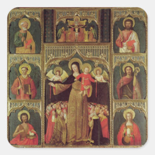 Altarstuk van de Maagd van de Rosary, c.1500 Vierkante Sticker