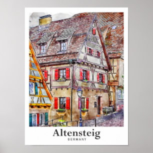 Altensteig Duitsland Reizen Waterverf Hand geteken Poster