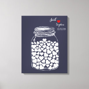 Alternatief bruiloft gastenboek mason jar hart canvas afdruk