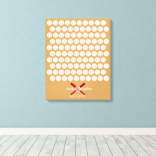 Alternatieve bruiloft gastenboek honkbal kleur canvas afdruk (Insitu (Houten vloer))