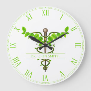 Alternatieve Medische Caduceus Groene Bladeren Wit Grote Klok