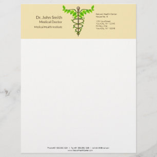 Alternatieve medische kaduceus Green Leaves Beige Briefhoofd
