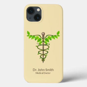 Alternatieve medische kaduceus Green Leaves Beige iPhone 13 Hoesje