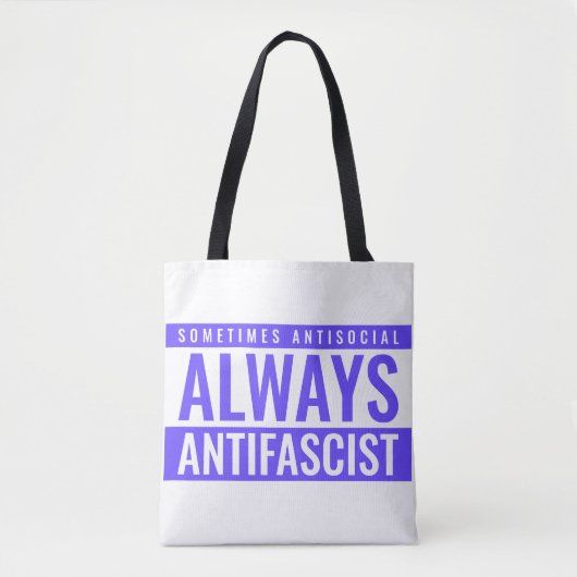 Altijd antifascistische Canvas tas – Blauwe tekst  (Voorkant)
