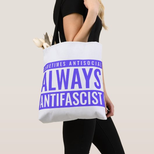 Altijd antifascistische Canvas tas – Blauwe tekst  (Dichtbij)