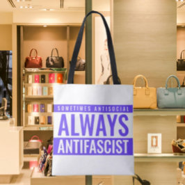Altijd antifascistische Canvas tas – Blauwe tekst
