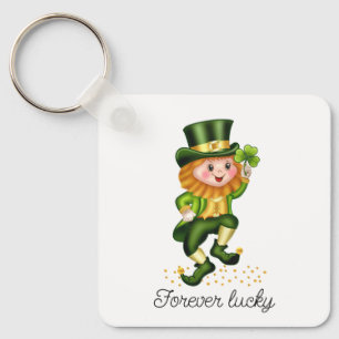 Altijd Geluk Groene Gnome & Monogram op Witte Sleu Sleutelhanger