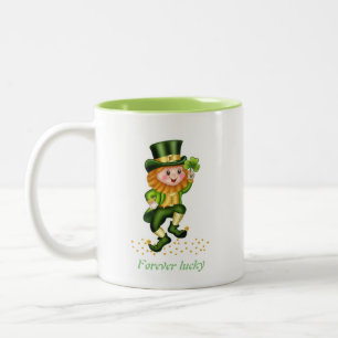 Altijd Gelukkig Groene Gnome & Monogram Tweekleurige Koffiemok