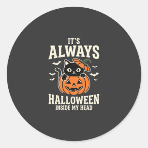 Altijd Halloween Zwarte Kat Pompoen Ontwerp Ronde Sticker