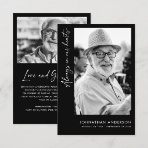 Altijd in ons hart 2-foto begrafenis/gedenkteken bedankkaart