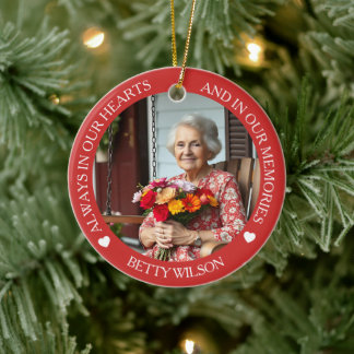 Altijd in onze harten | Foto & Gedicht Kardinaal Keramisch Ornament