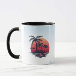 Altijd Jachten op Zonsondergang Retro Tropische Pa Mok