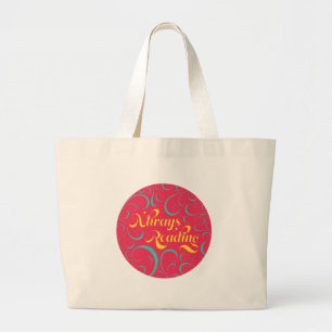 Altijd lezen Helder Roze Blauw Geel en Zwervels Grote Tote Bag