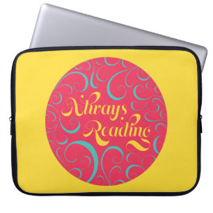 Altijd lezen Helder Roze Blauw Geel en Zwervels Laptop Sleeve