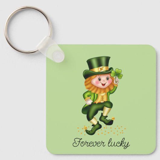 Altijd Lucky Kabouter & Monogram op Lichtgroen Sleutelhanger (Voorkant)