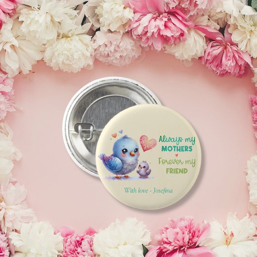 Altijd mijn moeder - Bird Mum & Baby Ronde Button 3,2 Cm