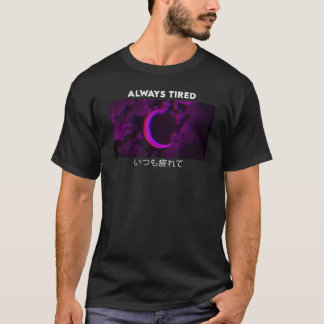 Altijd vermoeide Paarse Moon Vaporwave esthetische T-shirt