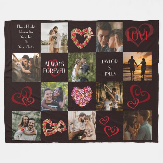 Altijd & Voor altijd Romantisch Hart Zwart Aangepa Fleece Deken (Voorkant (Horizontaal))