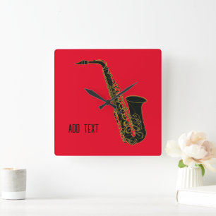 Alto Saxofoon op Red  Vierkante Klok