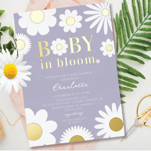 Aluminium Baby Moderne En Fleur Baby shower Foil Invitation
