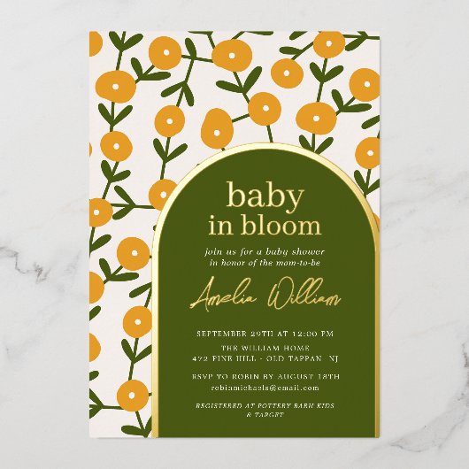 Aluminium Bébé En Fleur Douche Invitation Foil Invitation (Recto)